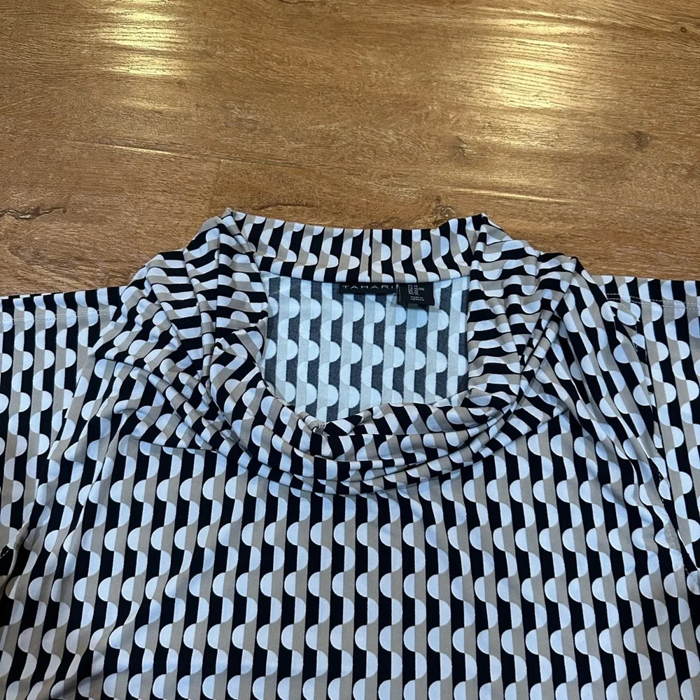 Tahari Black and White Draped Blouse - Picture 3 of 4